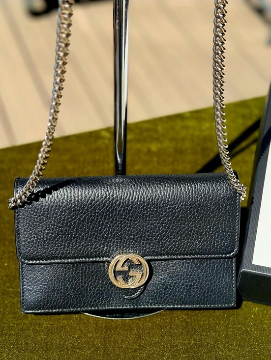 Gucci Handbags - Gucci Black Dollar Calfskin Interlocking G Wallet on Chain (WOC) w/COA - EUC